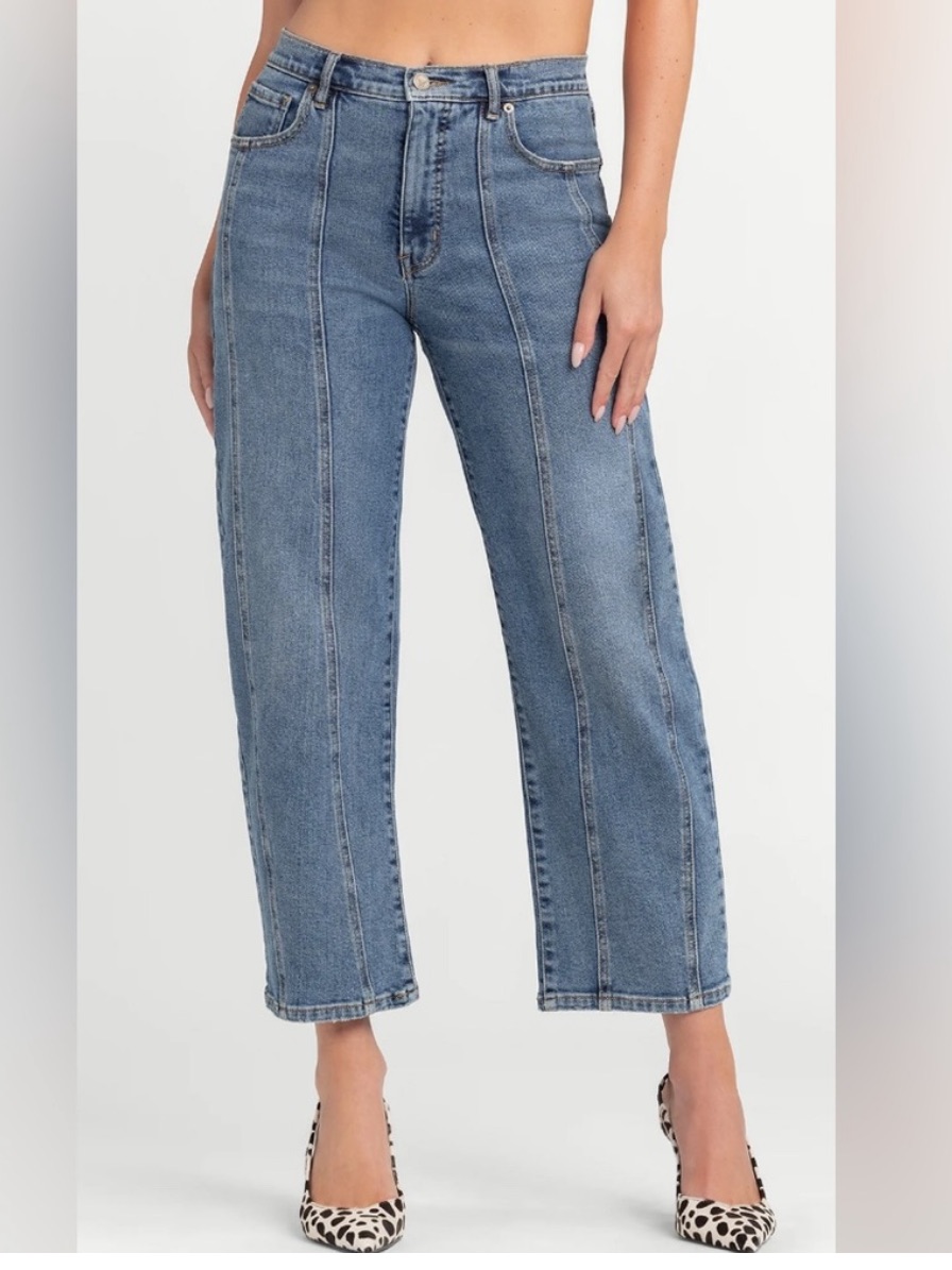 Kensie Medium Blue Jessica High Rise Barrel Cropped Jeans